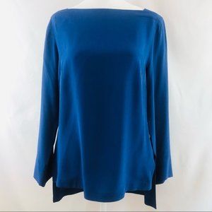 Trina Turk Dark Blue 100% Silk Wide Neck Bateau Tunic Top, S